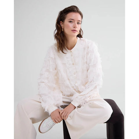 Fluffy Blouse with Fringe - Ivory