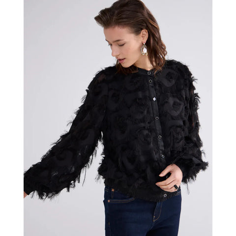 Fluffy Blouse with Fringe - Black