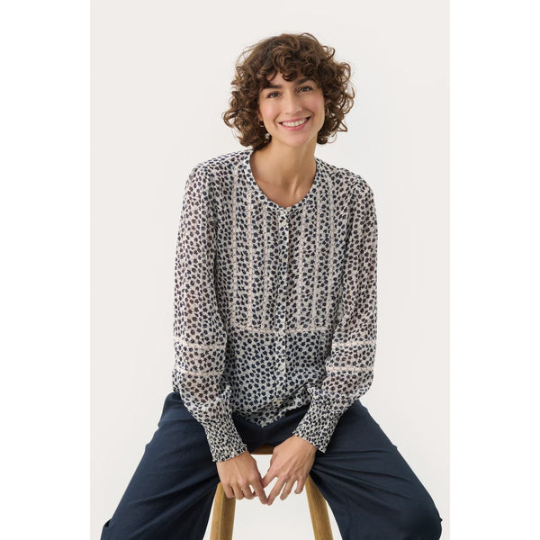 Part Two Ladies NesmaPW Shirt - Navy Mini Grid Flower