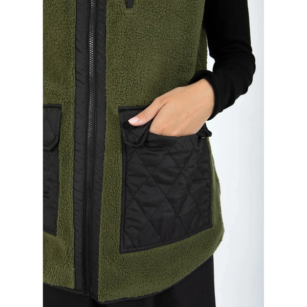 Lennon Mix Pile Waistcoat - Army/Black