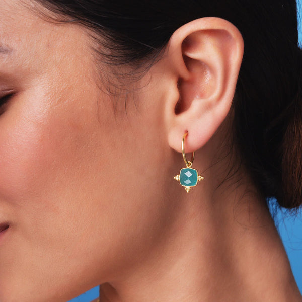 Asia Hoop Earrings - Aqua Chalcedony