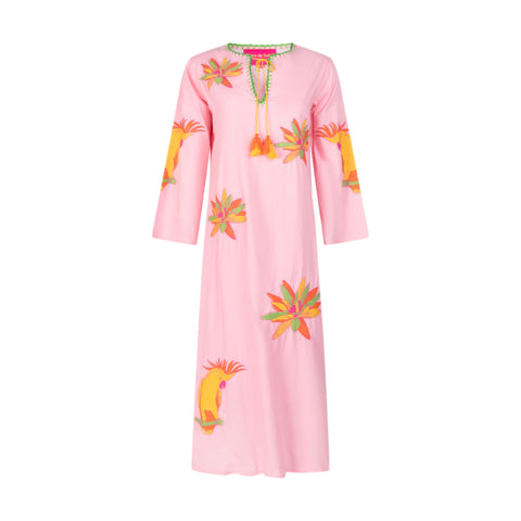 Place du Soleil Ladies Rosa Pink & Yellow Lilies Embroided Dress 339