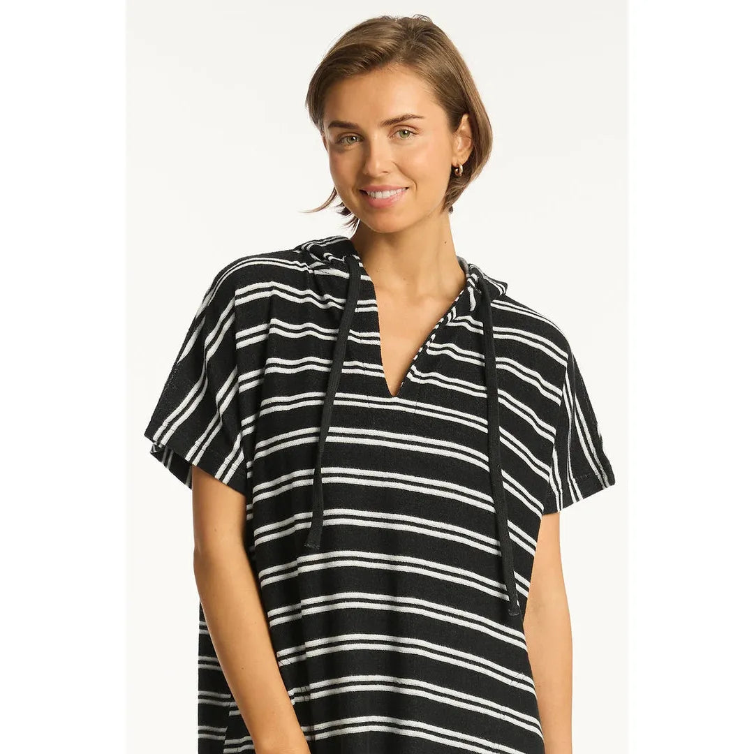 Surf Terry Surf Poncho - Black and White Striped