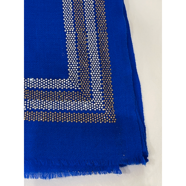 navy cashmere pashmina with silver and gold swarvoski crystal border