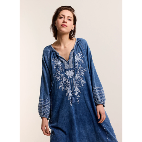 Summum Woman Ladies Blue Daze Denim Dress With Puff Sleeves - Indigo