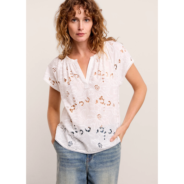 Summum Woman Ladies Broderie Anglaise Cap Sleeve Top - White