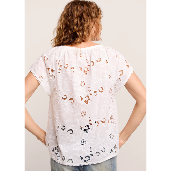 Summum Woman Ladies Broderie Anglaise Cap Sleeve Top - White