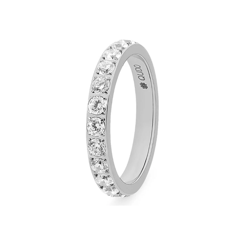 Qudo Jewellery Eternity Big Crystal Ring - Silver