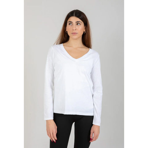 Long Sleeve V-Neck T-Shirt - White