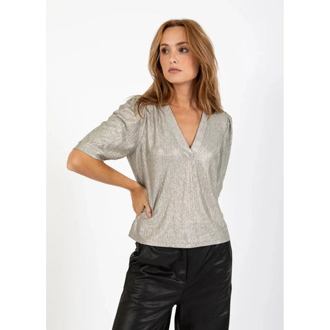 Top with Puff Sleeve - Silver/Gold