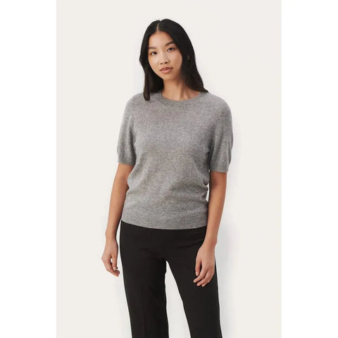 Part Two Ladies EverlottaPW Cashmere Short Sleeve Sweater - Grey Melange