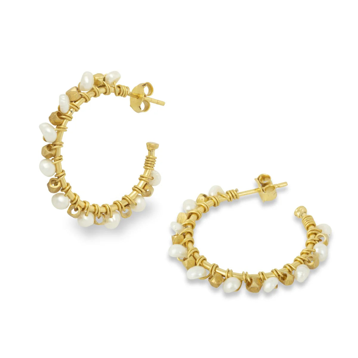 Ashiana London Ladies Mini Riva Freshwater Pearl Earrings - Gold