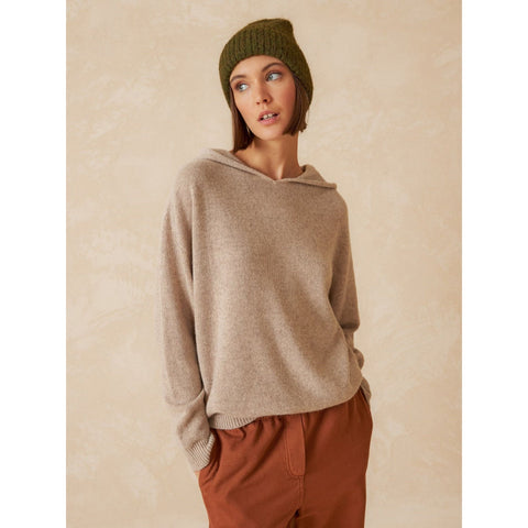 Knitted Hooded Sweater - Beige