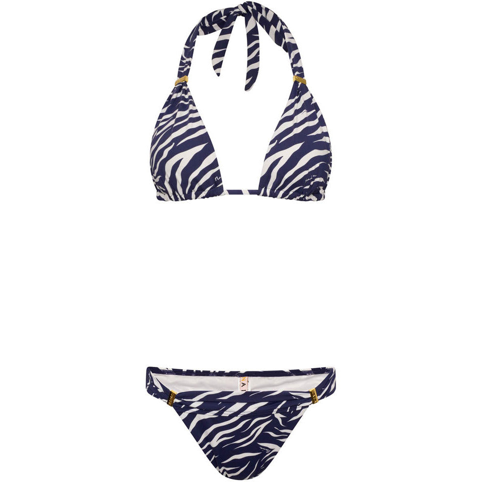 Women's Navy Blue Zebra Print Bikini Top