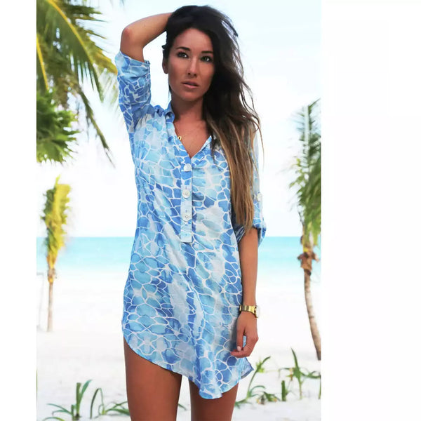 Sophia Alexia Ladies Beach Shirt - Blue Pebbles