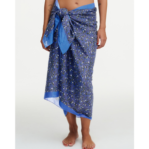 blue leopard print sarong with solid blue edging