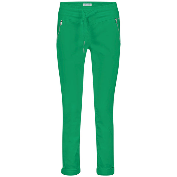 soft stretchy chino style pull up trousers in a vibrant green 