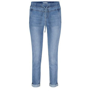 denim comfort trousers with elasticated waste and ties