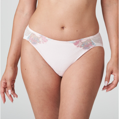 Chic, Rio briefs in shimmery fabric with a lace texture and embroidery front panels. Pastel Pink is a feminine mix of pale blue, pastel pink, and dusty pink colour with a romantic feel.