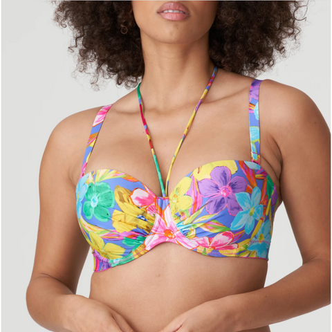 Prima Donna Swim are offering us this beautiful Bikini Top. With removable straps and decorative tie around the neck. The Pattern Blue Bloom pattern is a mix of bright blue, sunny pink, and orange with fluorescent details, the perfect combination to brighten up your collection and stand out on your holiday!